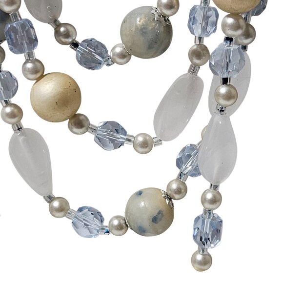 Vintage Faux Pearl Crystal Multi Strand Necklace Frosted Glass Beads  Jewelry - Picture 2 of 5